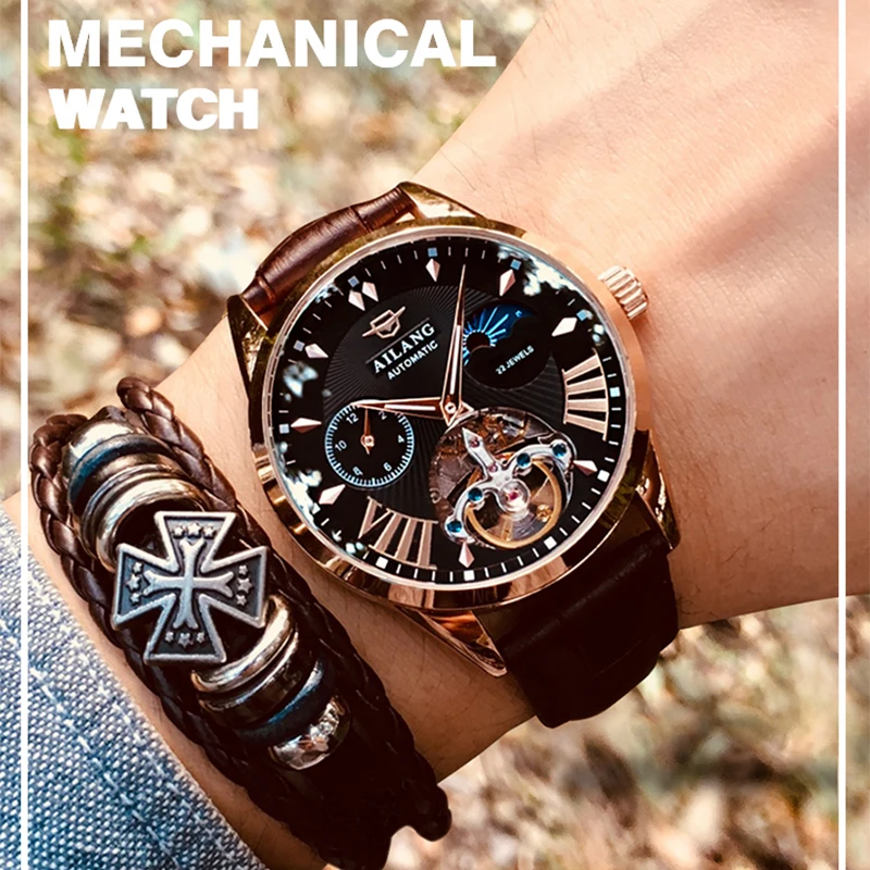 AILANG original design simple business men's watch automatic mechanical watch large dial hollow waterproof new men's watch