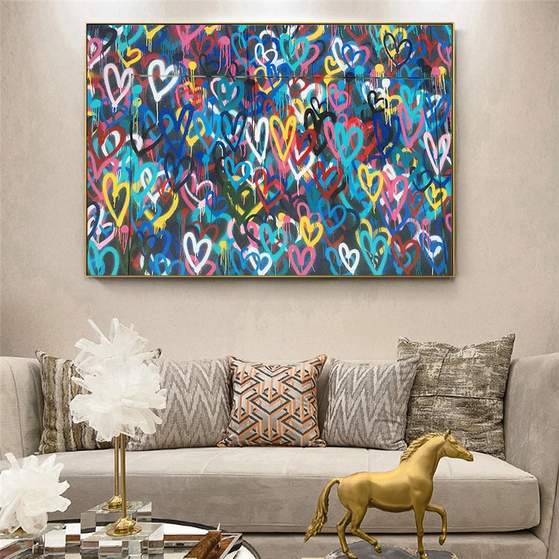 Love Hearts Graffiti Banksy Wall Art Canvas Painting Posters and Prints Abstract Wall Pictures for Living Room Decor