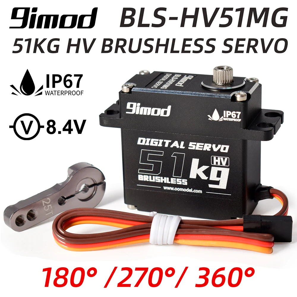 9imod Waterproof Servo BLS-HV51MG 51KG 180°/270°/360° Metal Digital 8.4V HV Brushless Servo for 1:8 1:10 RC Car Boat Robot DIY