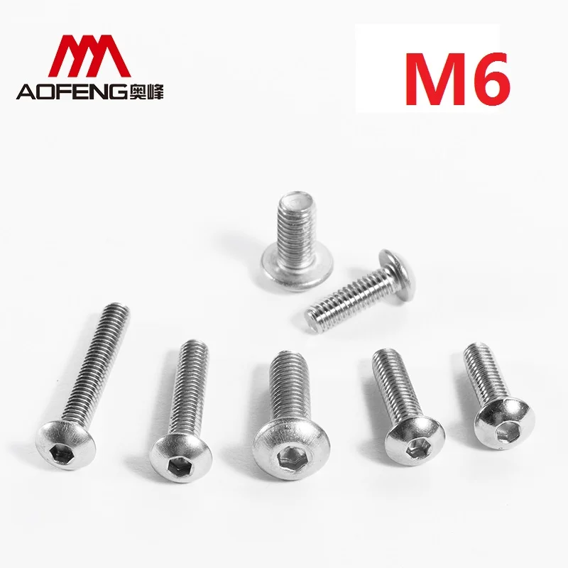 

M6 304 Stainless Steel Hexagon Socket Button Head Screws M6*8 10 40 45 50 70 90 100mm ISO7380 Pan Head Full Thread