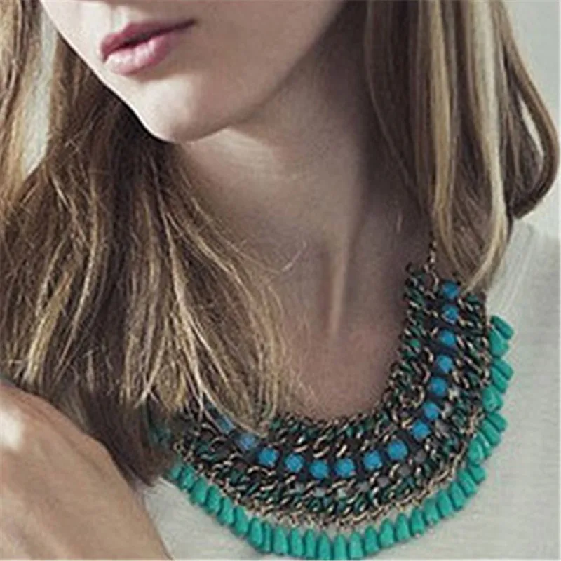 Trendy Fashion Ethnic Beads Collar Choker Necklace Woman Bohemian Crystal Tassel Handwork Maxi Pendants Necklaces Jewelry Hot