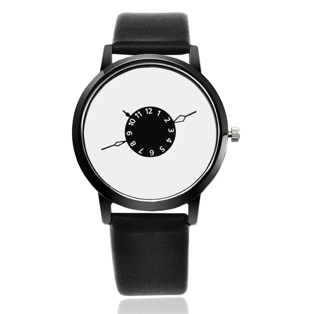 Nieuwe Creatieve Horloges Vrouwen Mannen Quartz-Horloge Analoge Unieke Wijzerplaat Ontwerp Liefhebbers Relogio Saati Lederen Horloges Klok Relojes