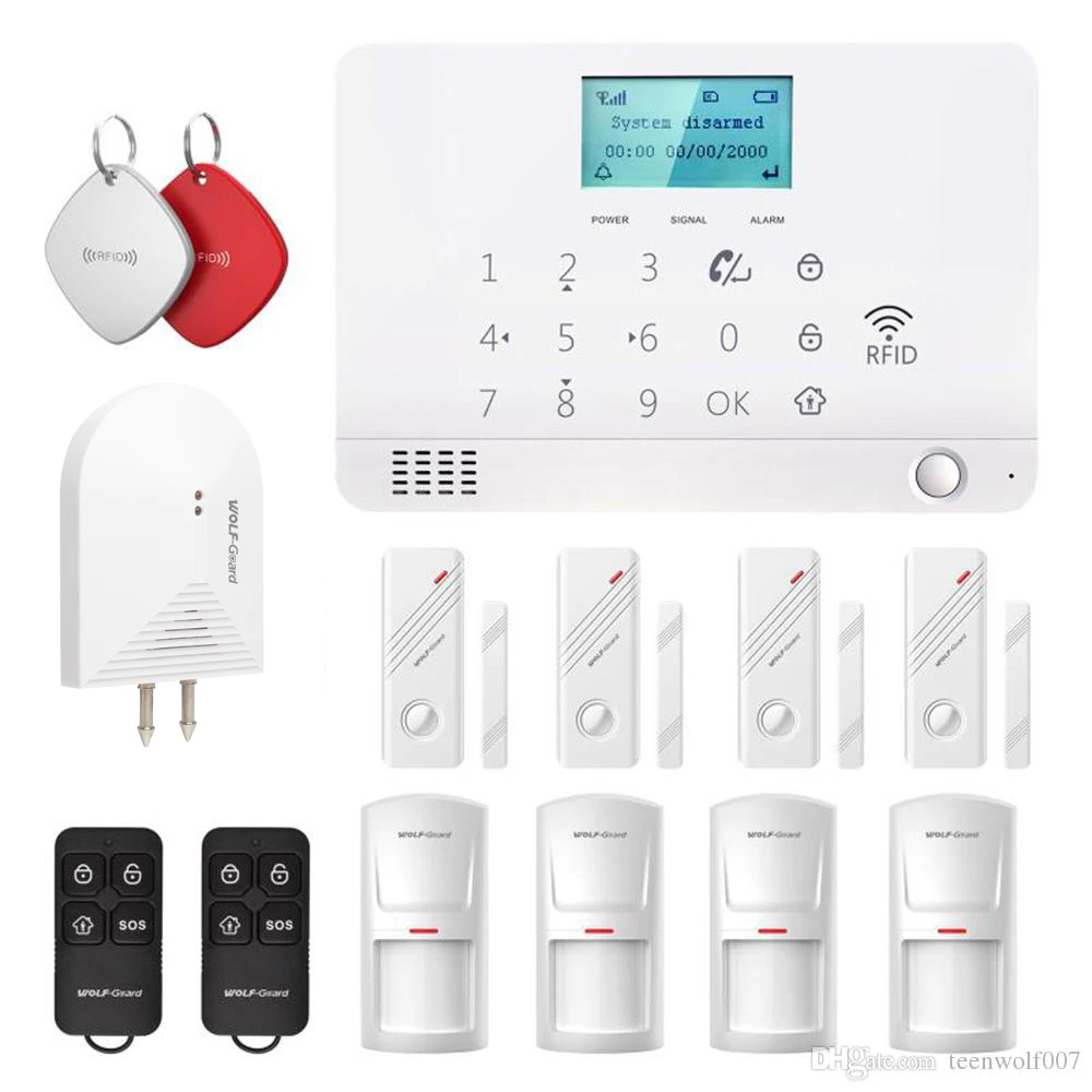 Wolf-Guard DIY LCD GSM Wireless Home Alarm Security Burglar System App Control Door/Window Sensor PIR Motion Detector