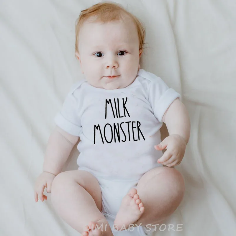 

Milk Monster Newborn Baby Boy Girl Cotton Romper Infant Short Sleeve Funny Jumpsuit Toddler Fashion Casual Clothes