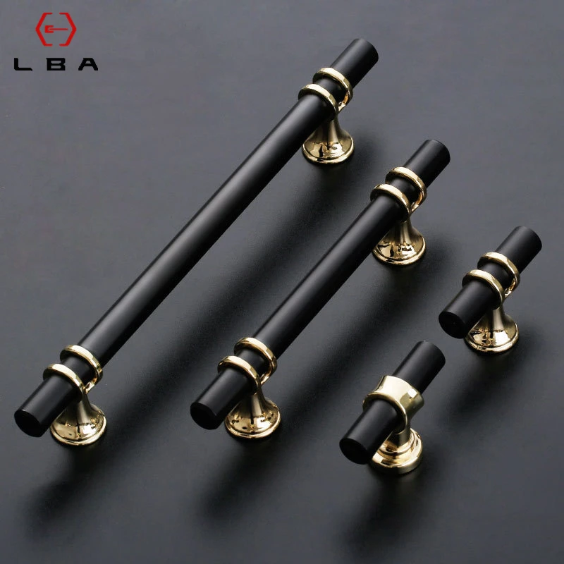 Black Gold Kitchen Door T Bar Straight Handle Cabinet Pull Wardrobe Long Handle Zinc and Aluminum Handles Furniture Knobs