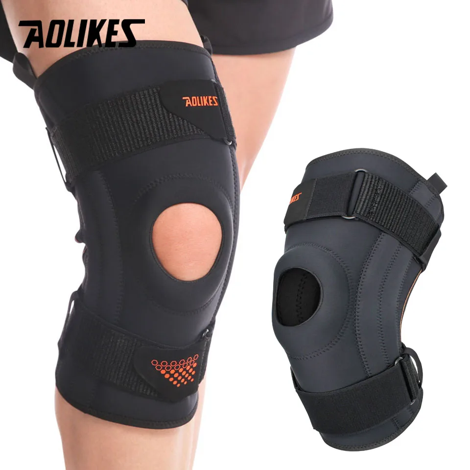 AOLIKES 1PCS Pressurize Knee Support Sleeve Protector Elastic Knee Pads Brace Springs Gym Sports Basketball Running Fitness