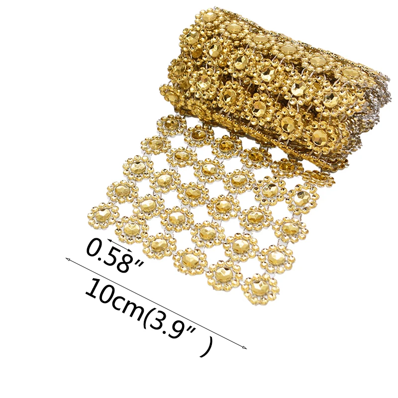 1Yard 10cm oro argento fiore cristallo strass nastro nastro diamante maglia rotolo fai da te cucito mestiere fiore confezione regalo mer Decor