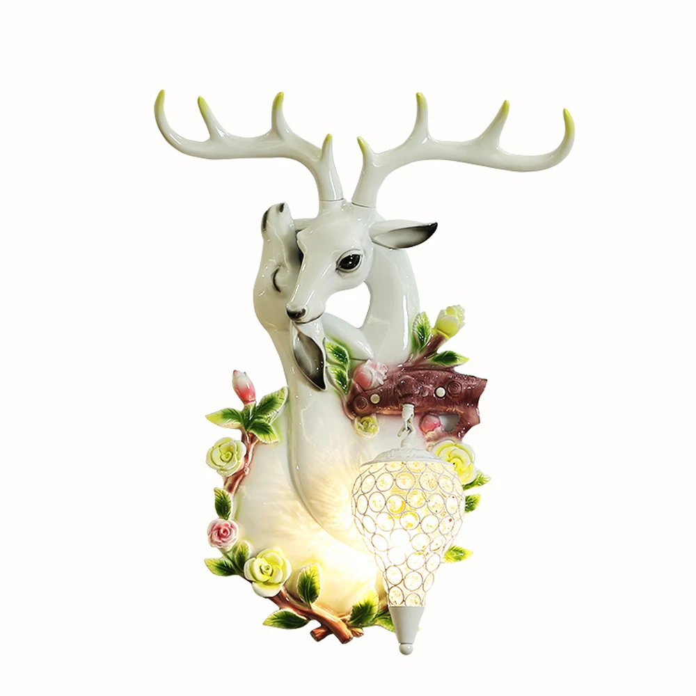 

Antler Wall Lamp American Creative Crystal Wall Light Living Room Restaurant Bar Villa Art Sconce Mounted Retro Deer Head Lights