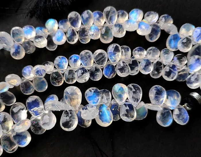 Moonstone OVAL pear faceted 18cm 5-8mm  for DIY jewelry making  white  FPPJ wholesale  nature loose beads