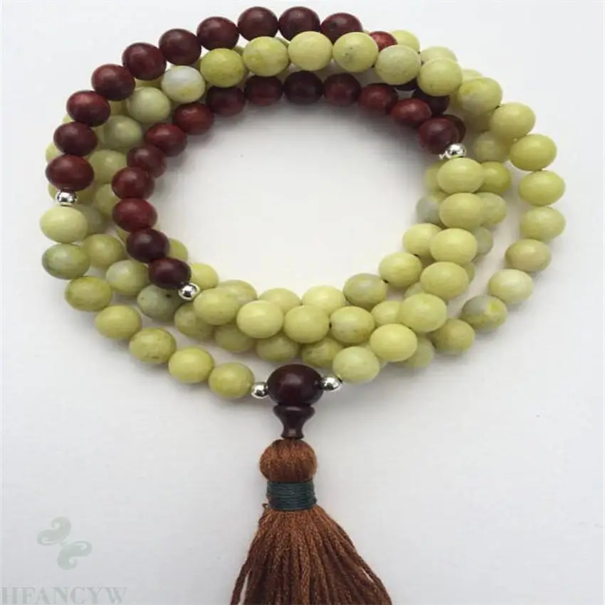 8mm Rosewood Topaz Gemstone 108 Beads Tassel Mala necklace Wrist Lucky cuff Chakas Meditation Sutra pray Wristband Multicolor