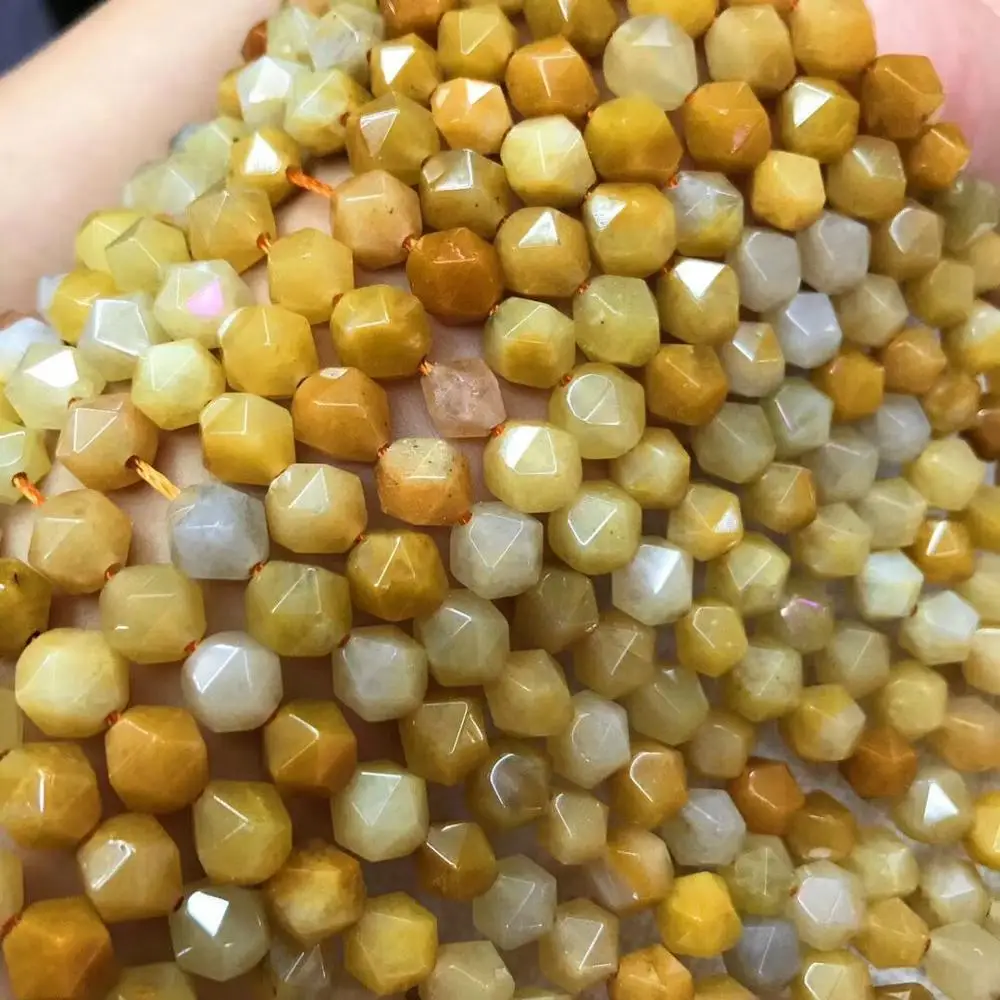 

loose beads yellow jade/topaz diamond shape faceted 8/10mm 14inch for DIY jewelry making FPPJ wholesale beads nature