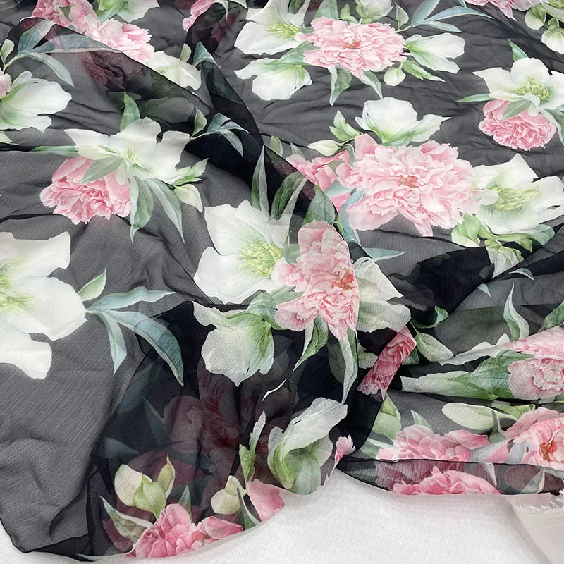 2021 Big Peony Flower Light and Thin Fabric Printing Shunyu Chiffon Polyester Garment Summer Sewing Cloth Fabric for Dress