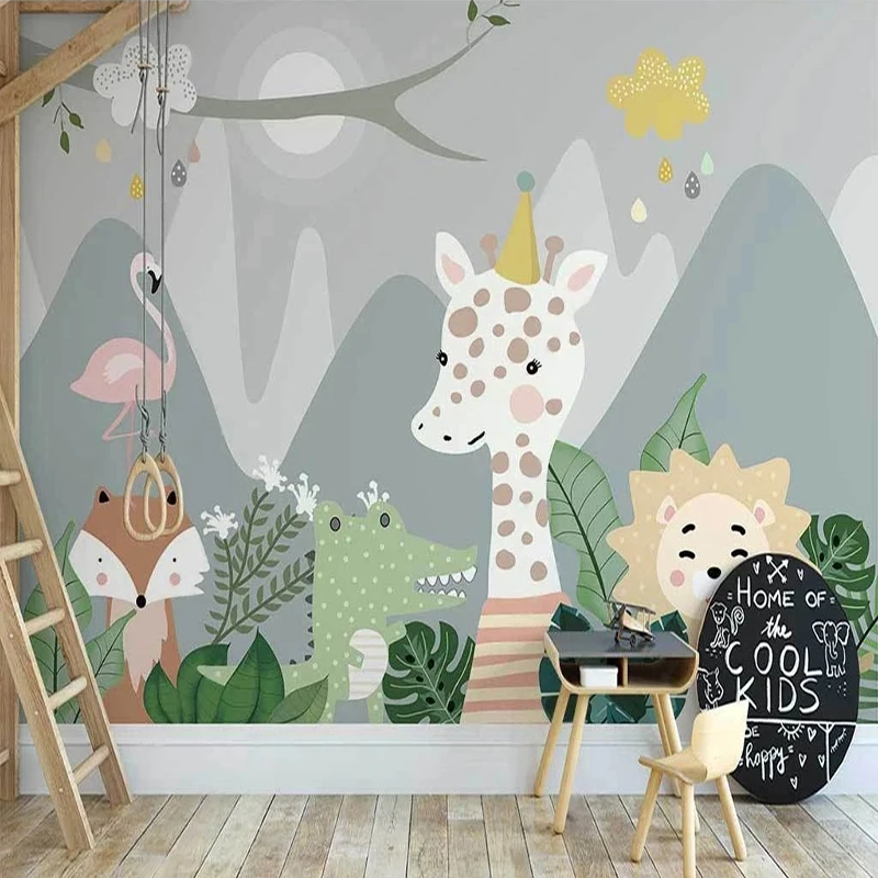 

Nordic Cartoon Deer Lion Fox Animal Photo Wallpaper Children's Room Bedroom Wall Cloth Waterproof Eco-Friendly Papel De Parede