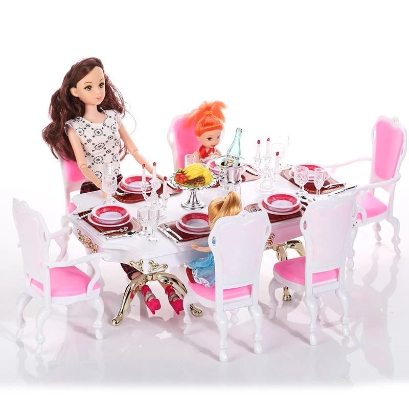 original furniture for barbie princess restaurant tableware dream house 1/6 bjd doll accessories mini dinning room play set toy