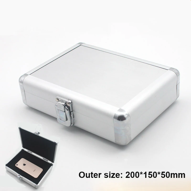 Tool Box Aluminum Case Suitcase Instrument Equipment File Box Cosmetic Case Toolbox with Sponge 200*150*50mm