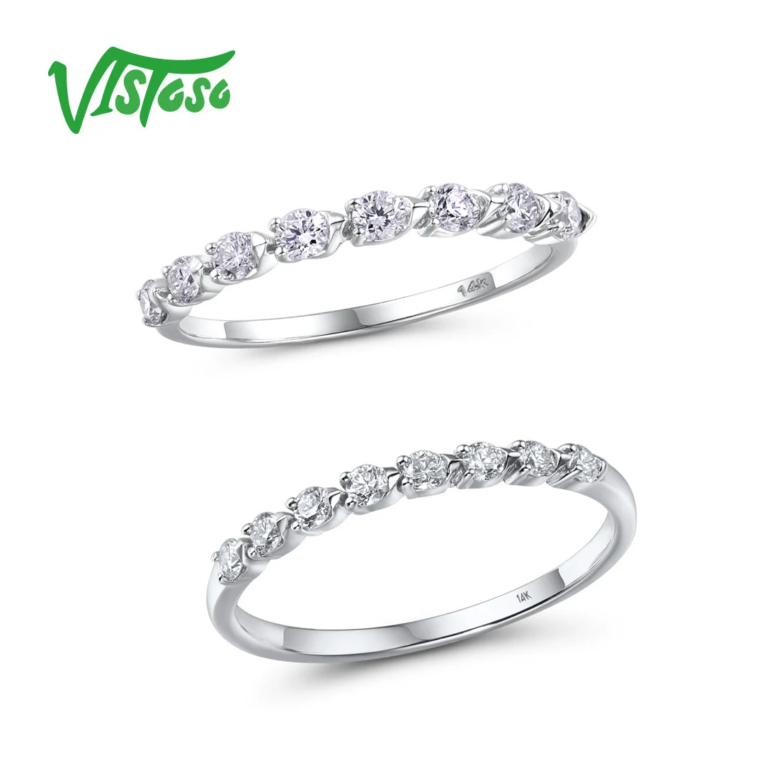 

VISTOSO Gold Rings For Women Genuine 14K 585 White Gold Ring Sparkling Diamond Promise Engagement Rings Anniversary Fine Jewelry