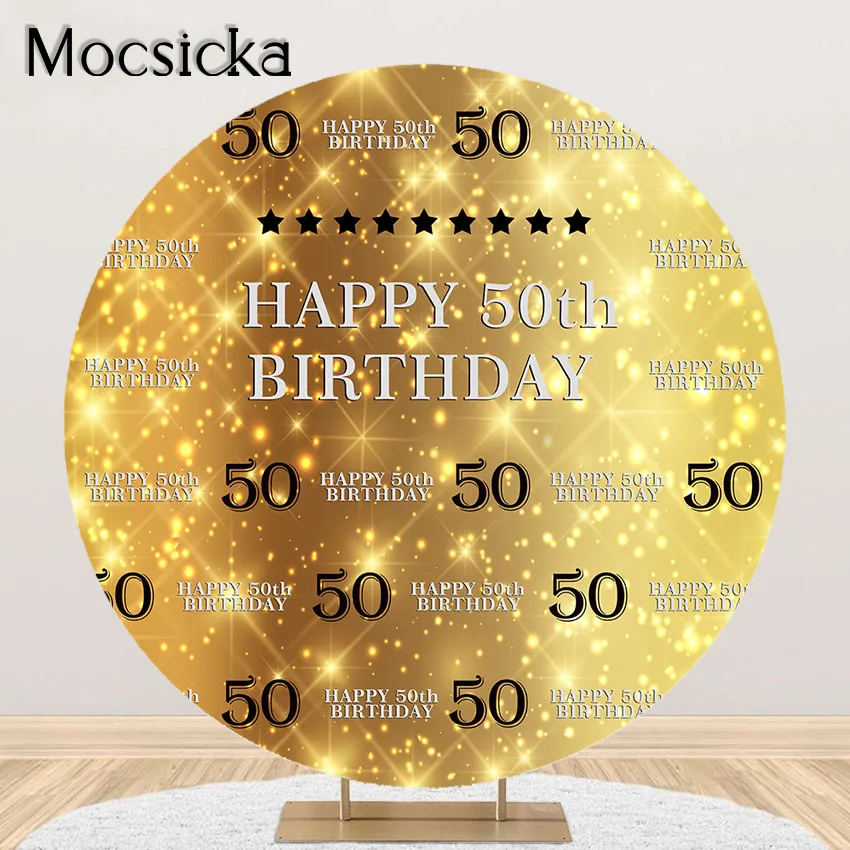 

Mocsicka 16th 30th 40th 50th 60th Birthday Backdrop Happy Birthday Party Banner Decoration Circle Backdrop Round Cover Elastic