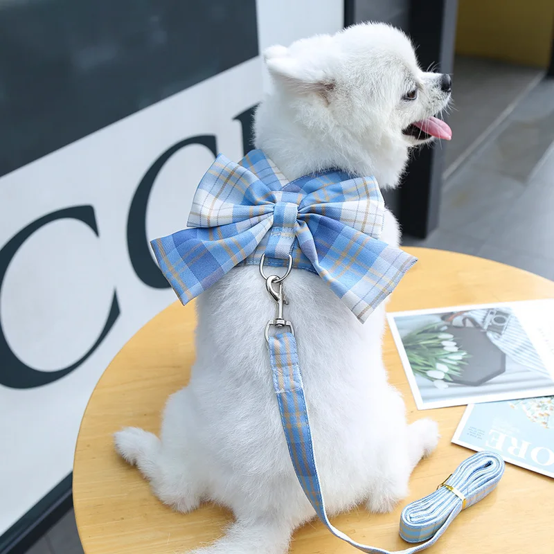 Gitter Hund Kleid Harness Und Leine Set Schöne Pet Hund Kleidung Für Kleine Hunde Chihuahua Rock Französisch Bulldog Welpen Kleid kragen – Detail 28