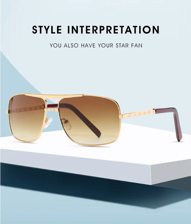 Vintage quadratische Sonnenbrille Männer Luxusmarke Designer Metallrahmen Sonnenbrille für männliche Mode rechteckige Sonnenbrille Gafas de Sol – Detail 12