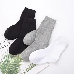 5 Pairs/lot 1 to 12 Years Autumn Winter White Students' Socks Solid Color Black Grey Cotton Crew Socks Girls Boys Foot Wear