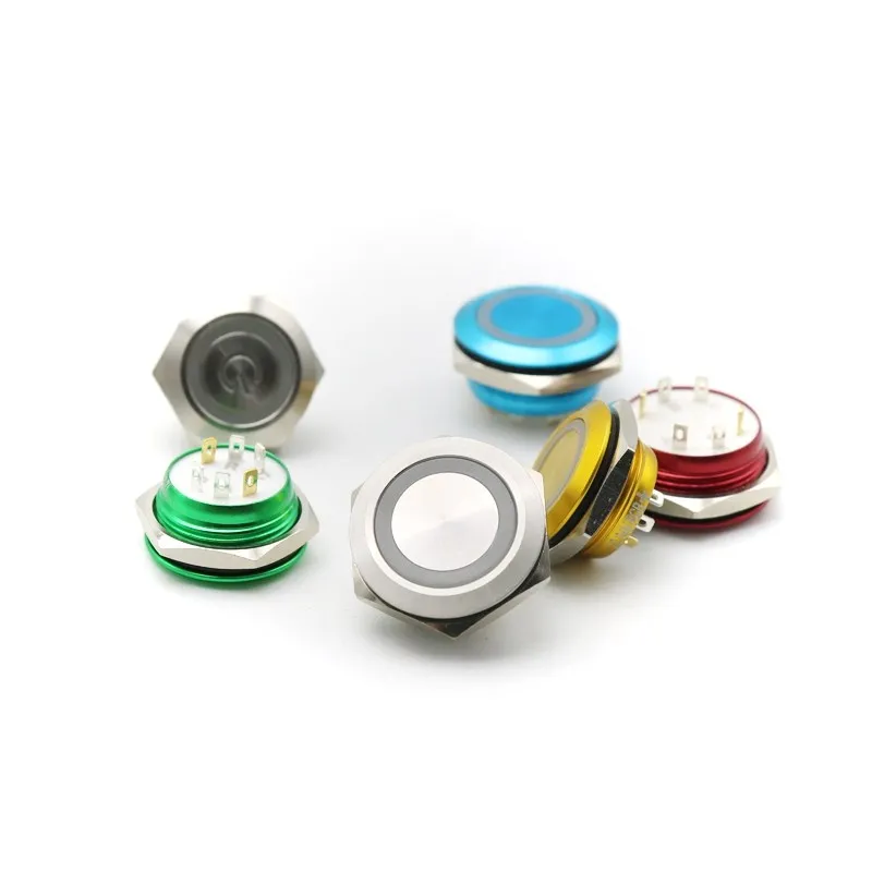 

16/19/22mm 3 Triple Color RGB LED Light Mirco Switch Short Strock Momentary Self-Reset Waterproof Metal Push Button Switch Power