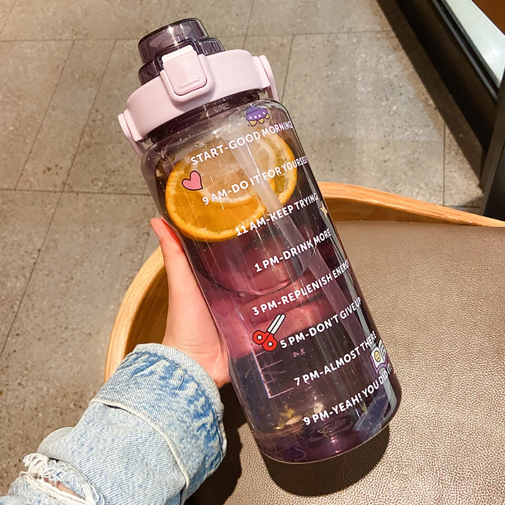 2000ml Sports Straw Plastic Water Bottle Cup Female Summer Fitness Big Portable Large Capacity Cute My Water Bottles With Straw