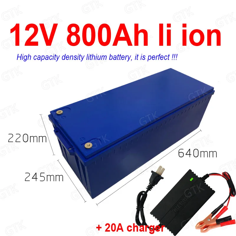 GTK Waterproof li ion 12V 800AH lithium ion battery with BMS for golf cart backup power Solar energy storage MPPT + 20A Charger