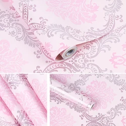 Yazi-papel tapiz autoadhesivo para decoración del hogar, pegatina de pared de Damasco rosa para sala de estar, dormitorio, 45cm x 10M