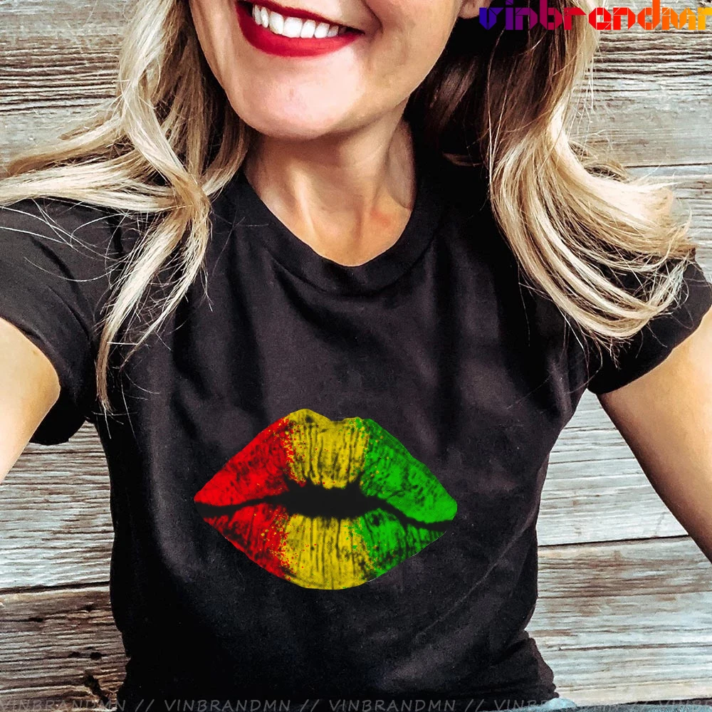 Sexy Rastafarian lips Graphic T Shirt Women Hipster Lip Ladies Short Sleeve Harajuku Novelty Creative Tee Tops Camiseta Mujer