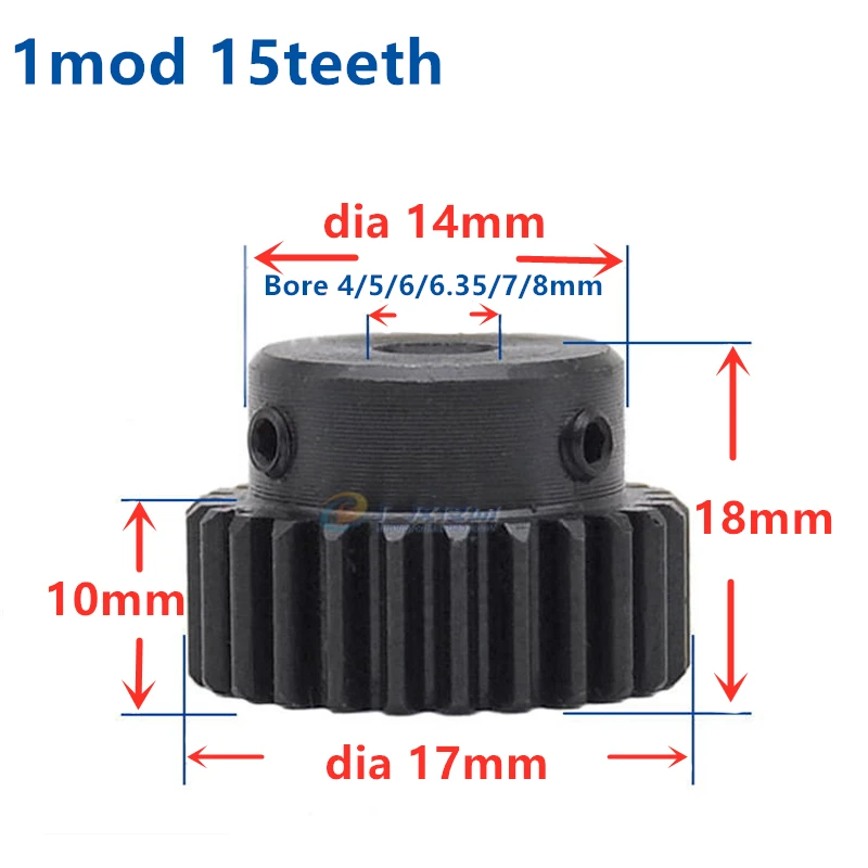 

3pcs Spur Gear pinion 1Mod 15Teeth Mod 1 Bore 4mm 5mm 6mm 6.35mm 8mm positive gear gear steel cnc gear rack transmission RC