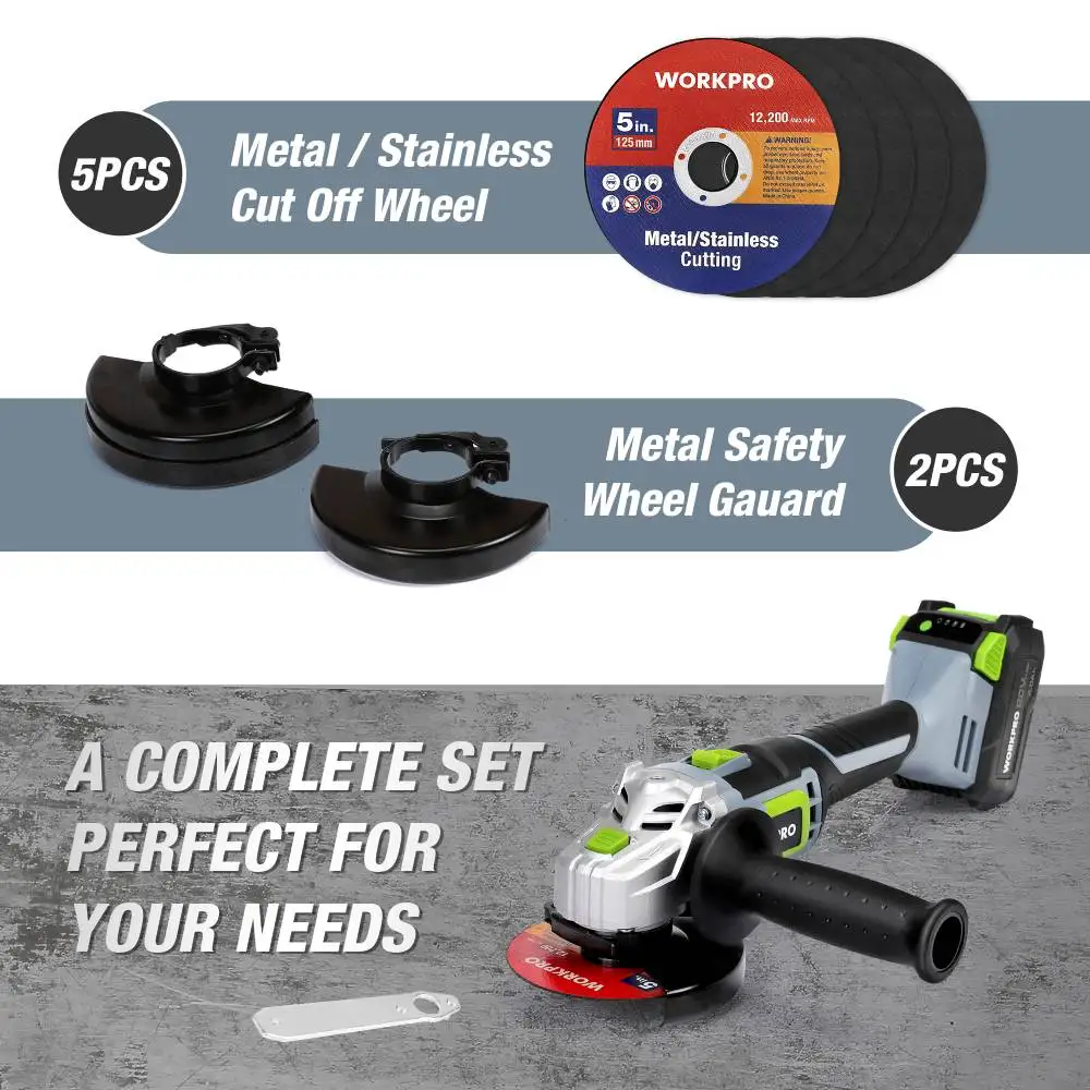 WORKPRO-20V 충전식 앵글 그라인더, 무선 전기 그라인딩 기계, DIY 전동 공구, 절단 연마, 배터리 및 액세스 가능