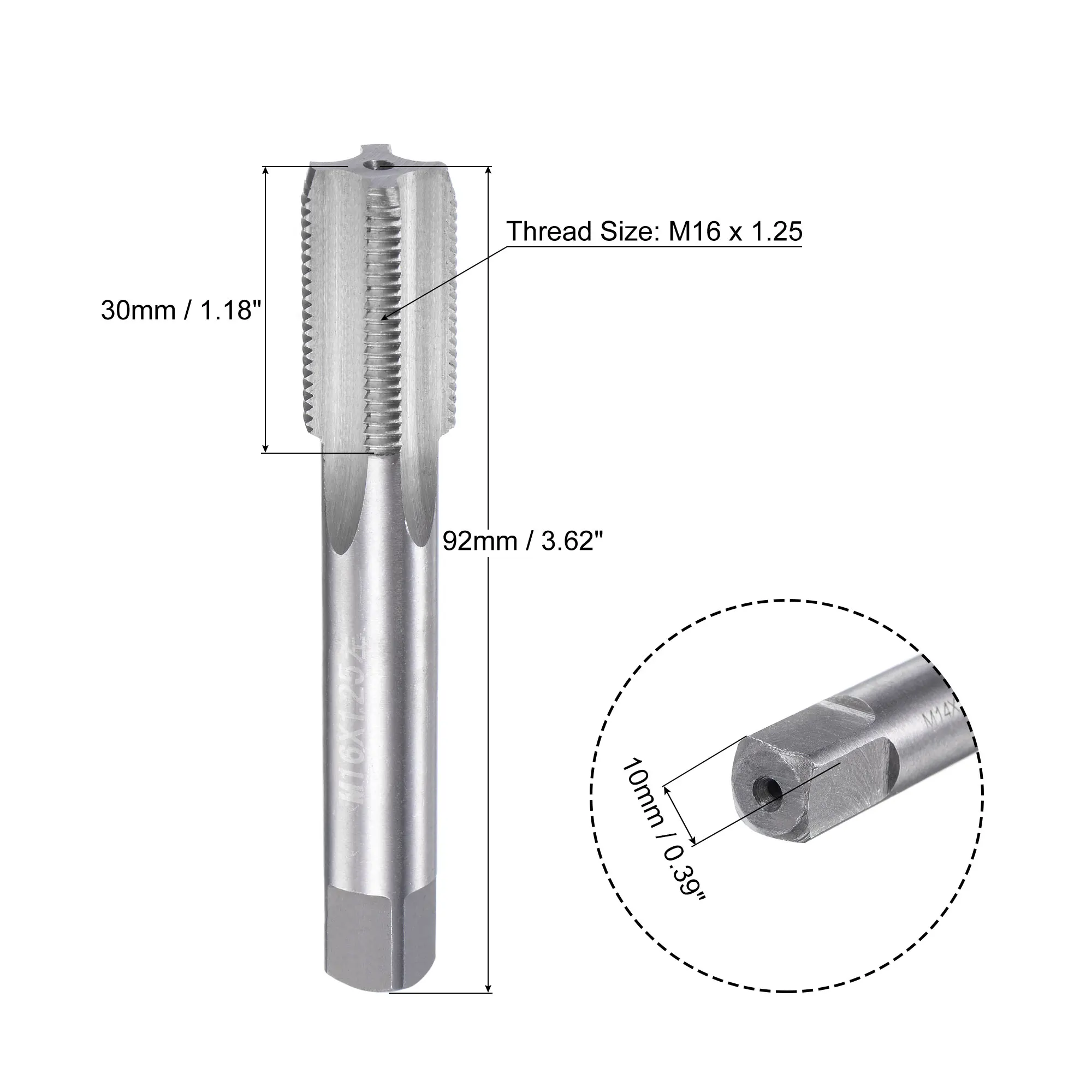 Uxcell Thread Milling Threading Tap M16 x 1.25, Metric Left Hand Machine HSS (High Speed Steel) Uncoated 4 Straight Flutes