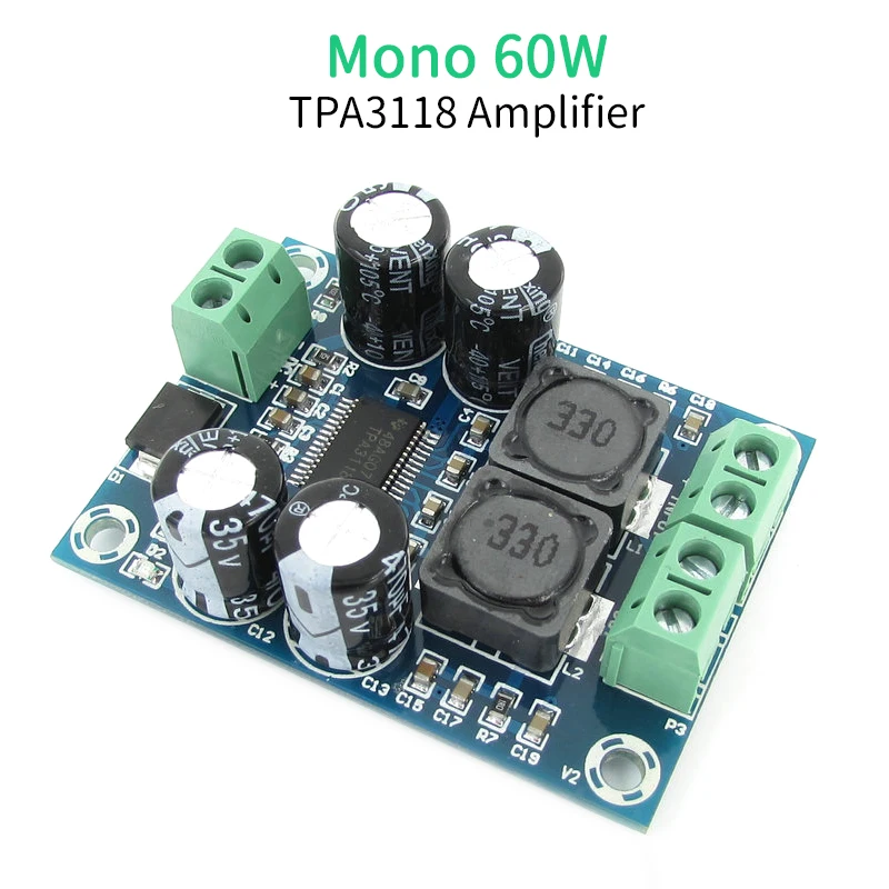 UNISIAN 오디오 앰프 보드 클래스 D 60W 모노 채널 디지털 미니 파워 앰프, DIY 휴대용 스피커 시스템용 TPA3118