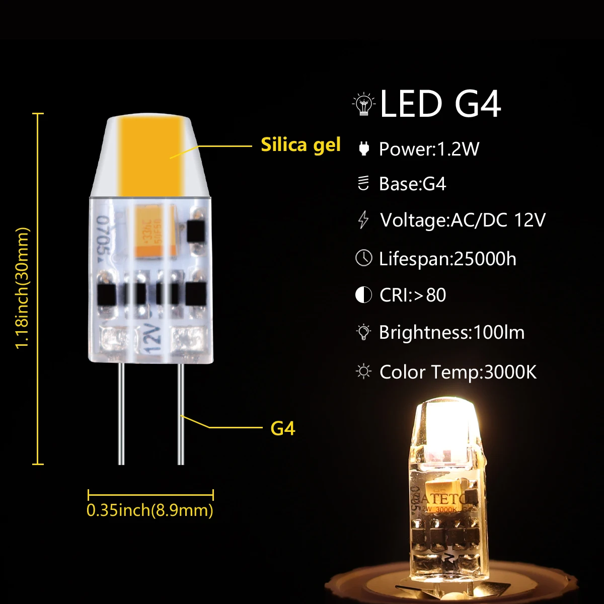 Super Bright Chandelier G4 1.2W Silica Gel 12V COB 5pcs/lot Led Lamp Mini Bulb for Indoor Lighting