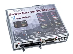 Pettiloa PowerBox per PCMflash per il collegamento di una ECU a un dispositivo J2534 e fornisce il controllo manuale o automatico dell'alimentazione della ECU