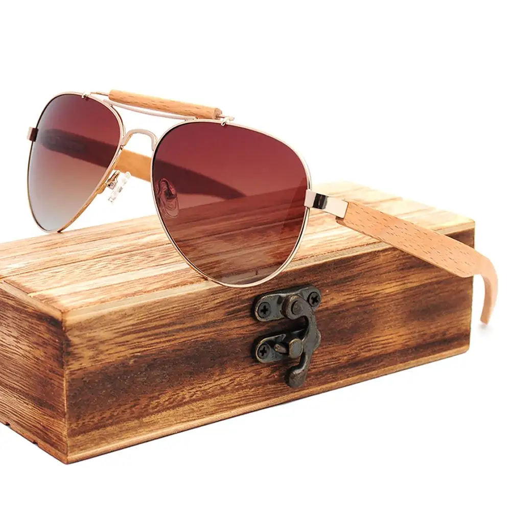 

LONSY Fashion Men Women Sunglasses Polarized Wood Metal Frame Driving Sun Glasses UV400 Gradient Lens Oculos De Sol Masculino