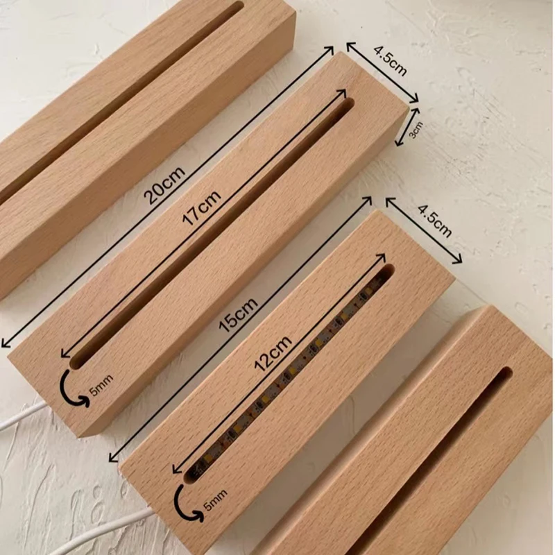 Lot De 4 Bases LED Multicolores En Bois – Éclairage USB Pour Plaques Acrylique, Verre, Résine & Art 3D – 30×45×150 Mm