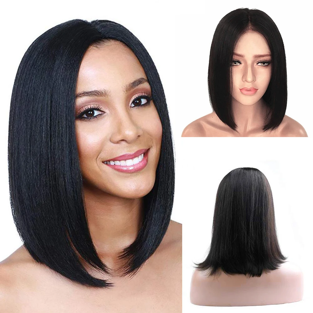 AIYEE Short Straight Brazilian Wig Synthetic Middle Part Hair Wigs Full Head for Black Women Heat Resistant Wig for Women