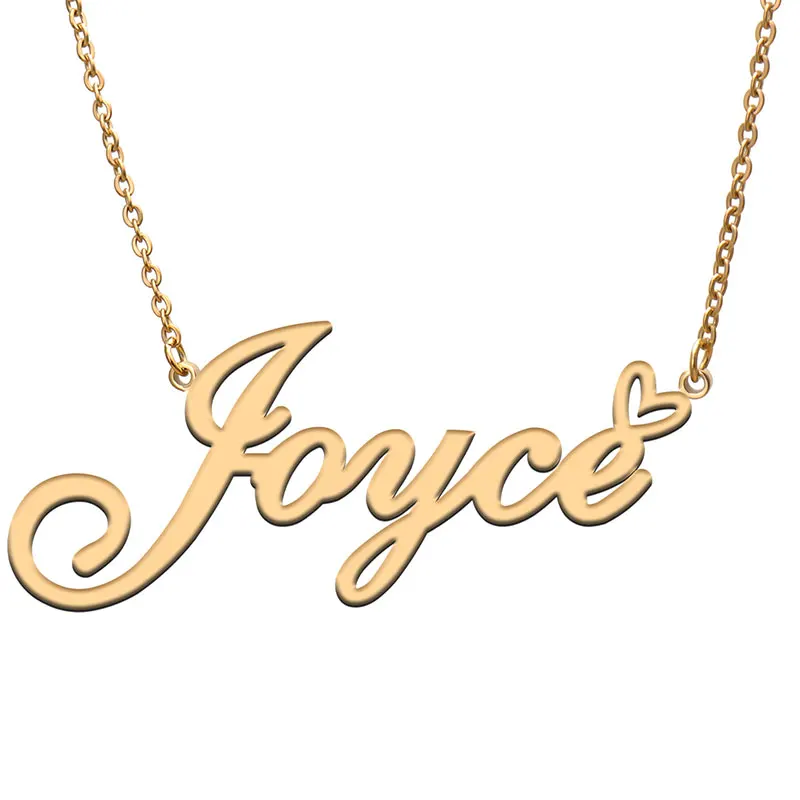 Joyce Heart Name Necklace Personalized for Women Stainless Steel Gold plated Nameplate Pendant Femme Mother Jewelry Gift