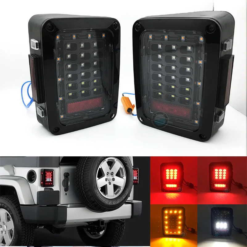 2 pcs Tail Light Brake Reverse Light Rear Back Up Turn Singal Lamp Daytime DRL for 2007-2015 J-eep Wrangler  LED Tail Lights .