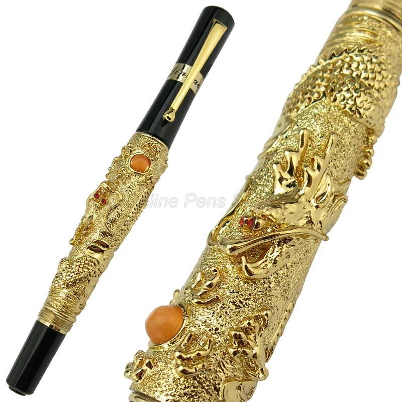 Jinhao Popular Flying Dragon Fountain Pen, Metal Embossing Iridium Fine Nib Great Gold Color For Professional Gift Pen