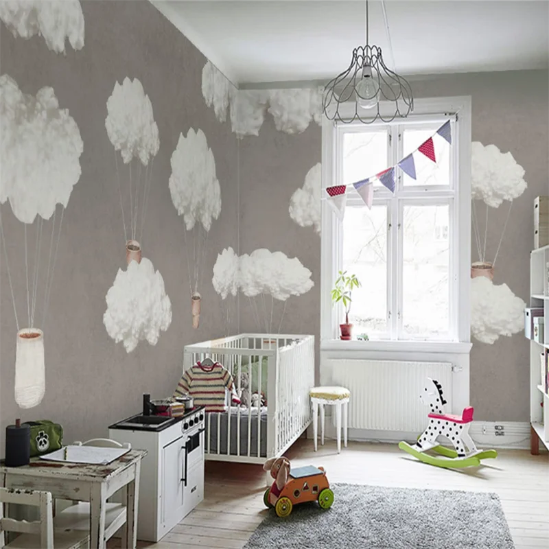 

Custom Mural Wallpaper Modern Minimalist Hand-Painted Children's Room Sky Creative Cloud Bedroom Cartoon Wall Painting