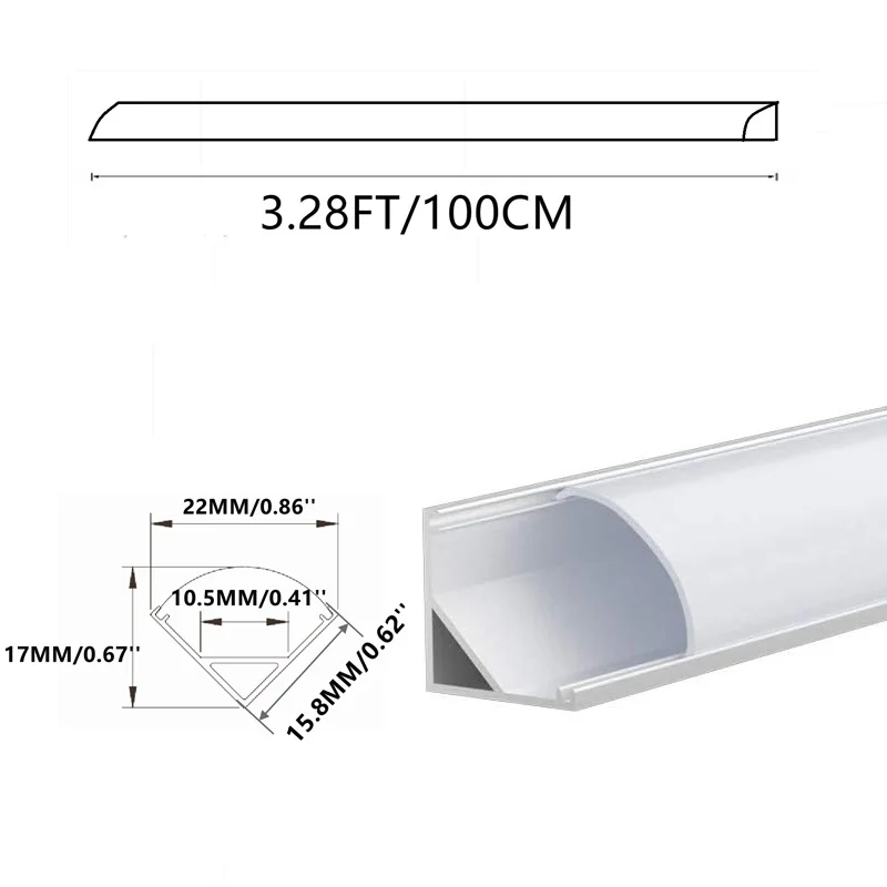 10-Pack 1M/40Inch Corner Aluminium Profile For 12mm Wide Strip ,V Shape Curved Lens Semicircle Under Cabinet Channel Diffuser