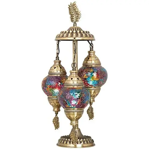 LaModaHome 2020 Stunning 3 Globe English Moroccan Bohemian Table Desk Bedside Night Lamp Light Lampshade with North American Plu