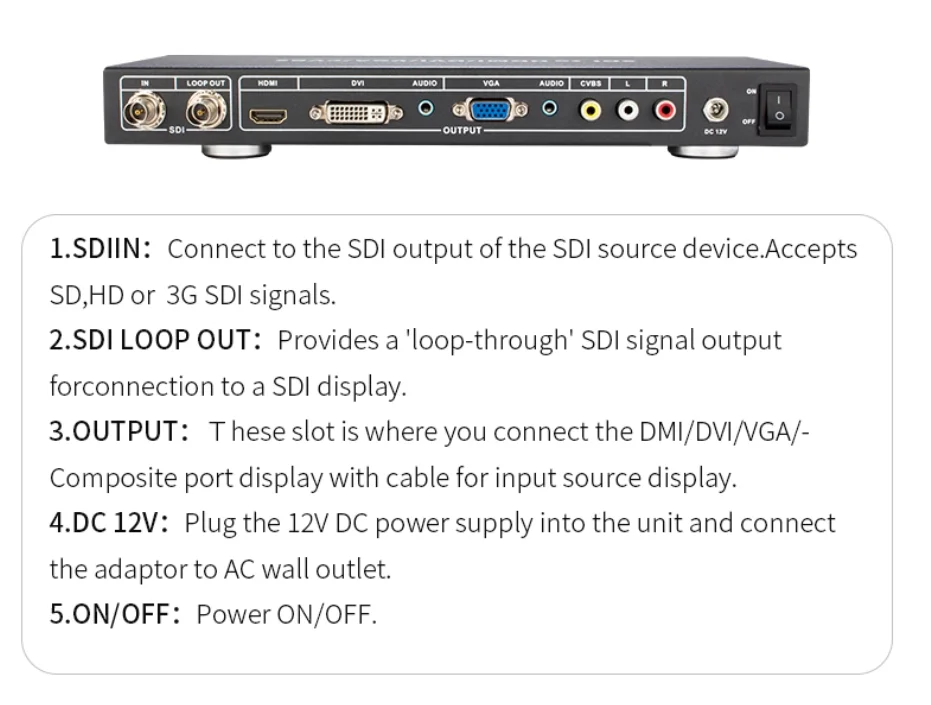 Sdi zu hdmi vga dvi cvbs scaler konverter für broadcast kameras