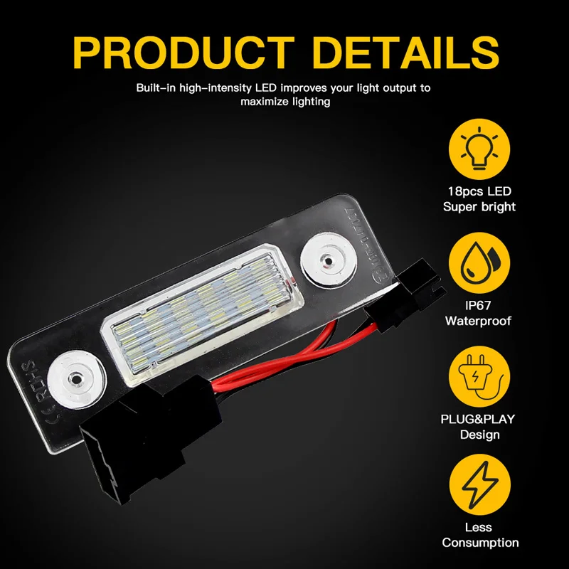 2X White Canbus Error Free LED License Number Plate Light for Skoda Octavia MKII 1Z A5 09-13 Roomster 5J 06-10 Rear Tag Lamps