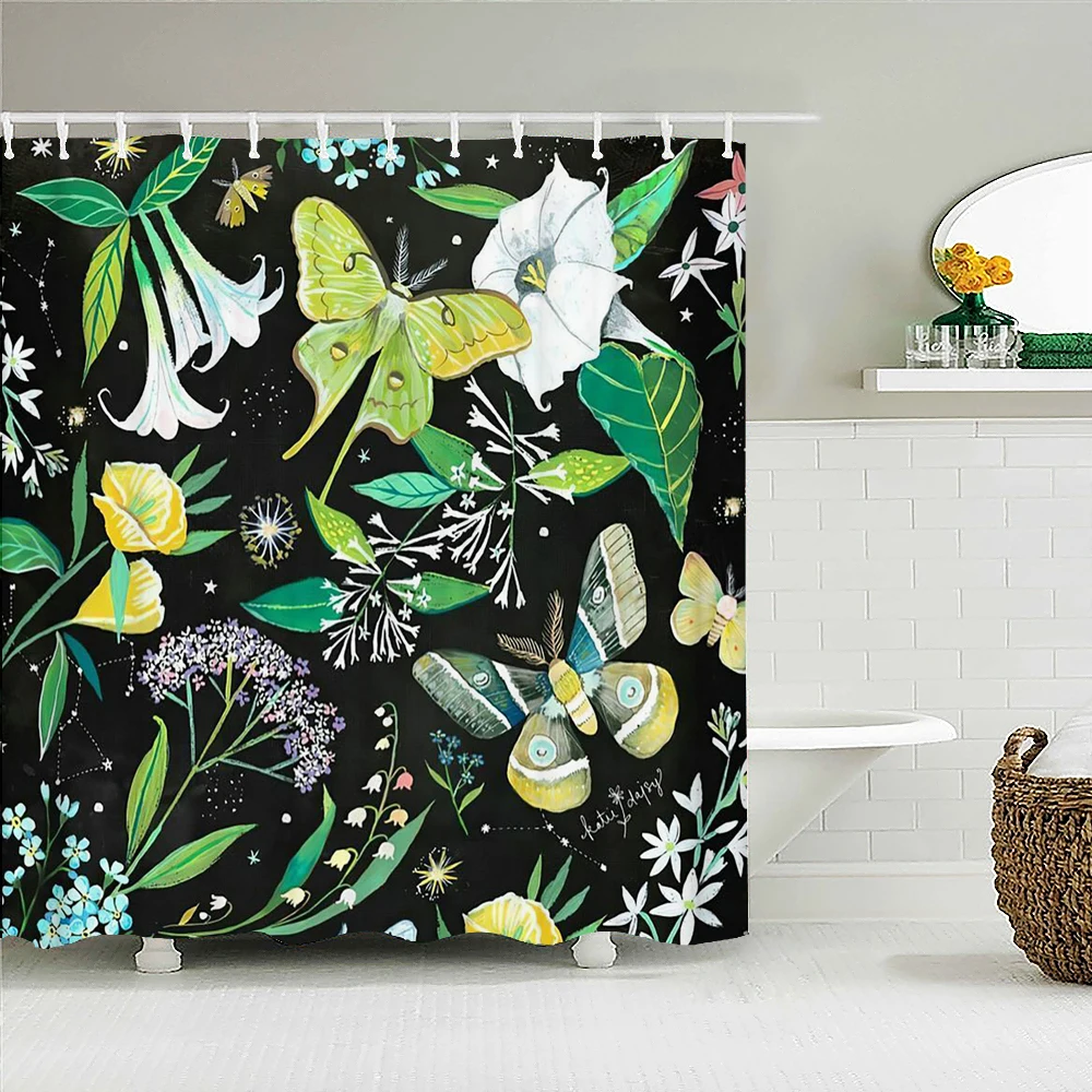 Waterproof Flower leaves Shower Curtain For Bathroom Bath Curtains 3d Print Polyester Fabric Decor Multi-size Shower Curtains