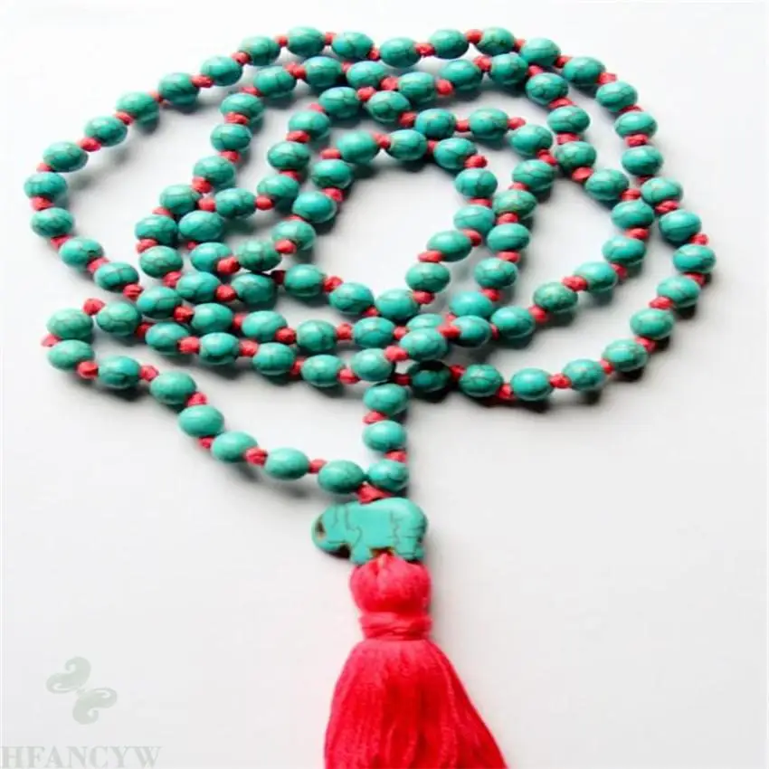 

6mm Turquoise Gemstone Tassel Mala necklace 108 Beads Gemstone natural MONK Healing Wrist chain Reiki Bless Buddhist Stress Men