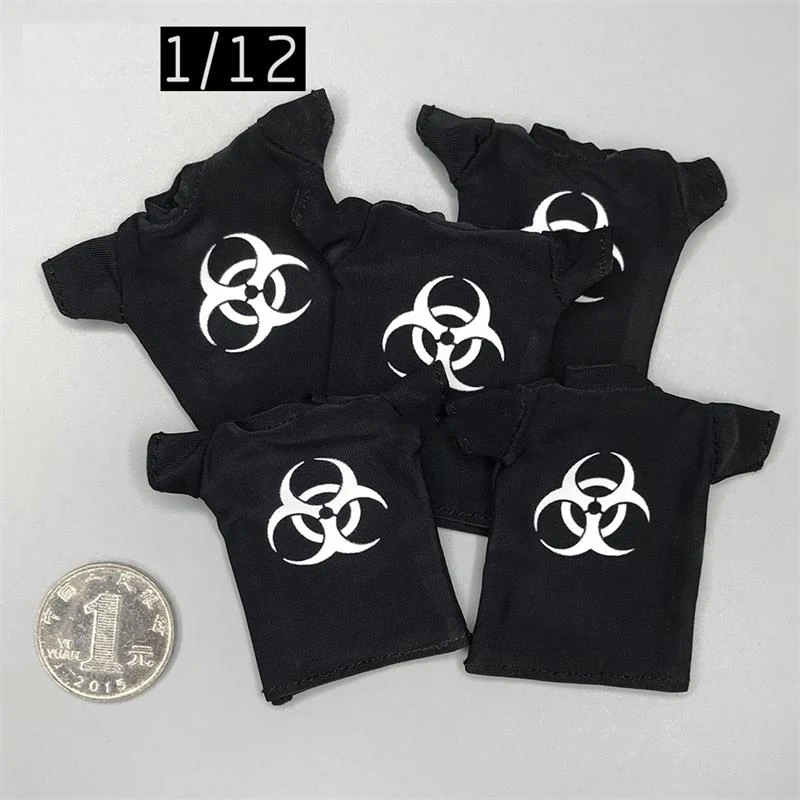 

In Stock For Sale Scale 1/12 Fashion Trendy Black Short Sleeves T Shirt For Usual 6inch CF DAM 3ATOYS Doll Figures Collectable