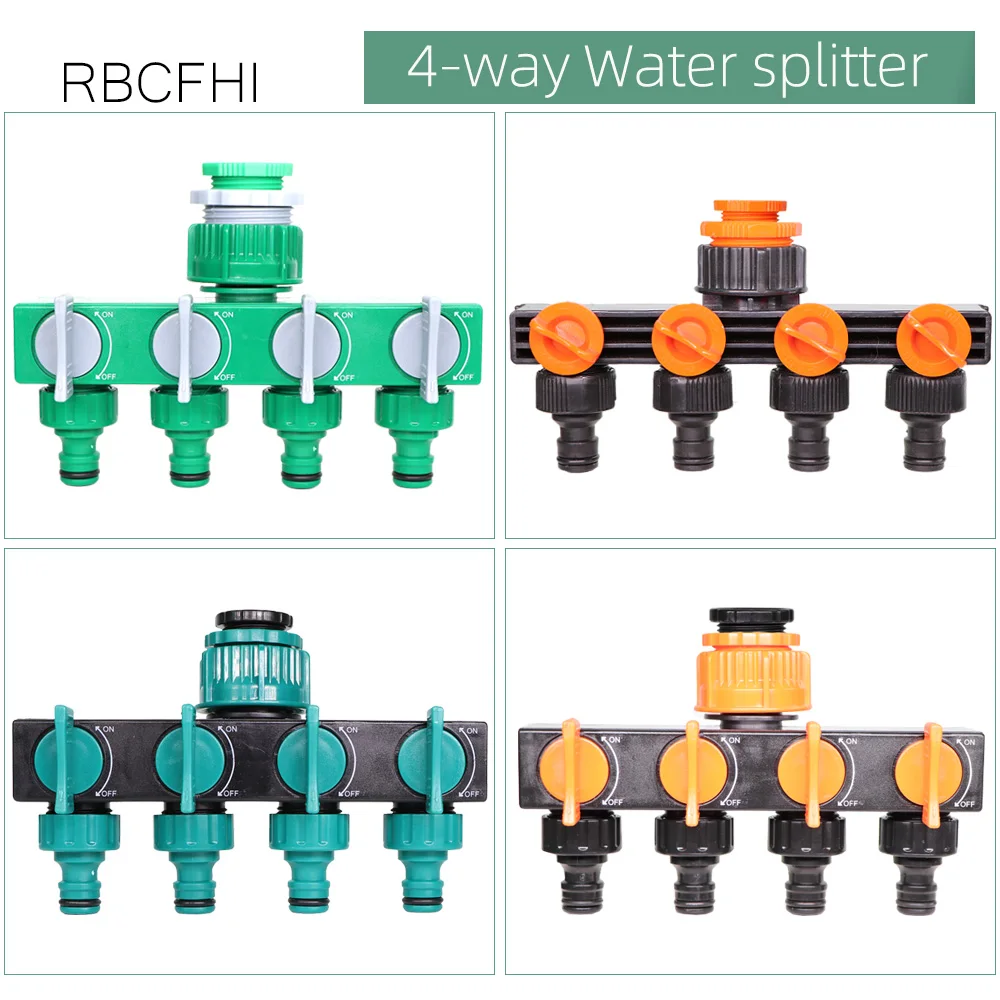 RBCFHl 1/2'' 3/4'' 1''  Inlet 4-Way Water Splitter Femle Threaded to 16mm Quick Connectors Garden Tap Hose Pipe Adapter Kit